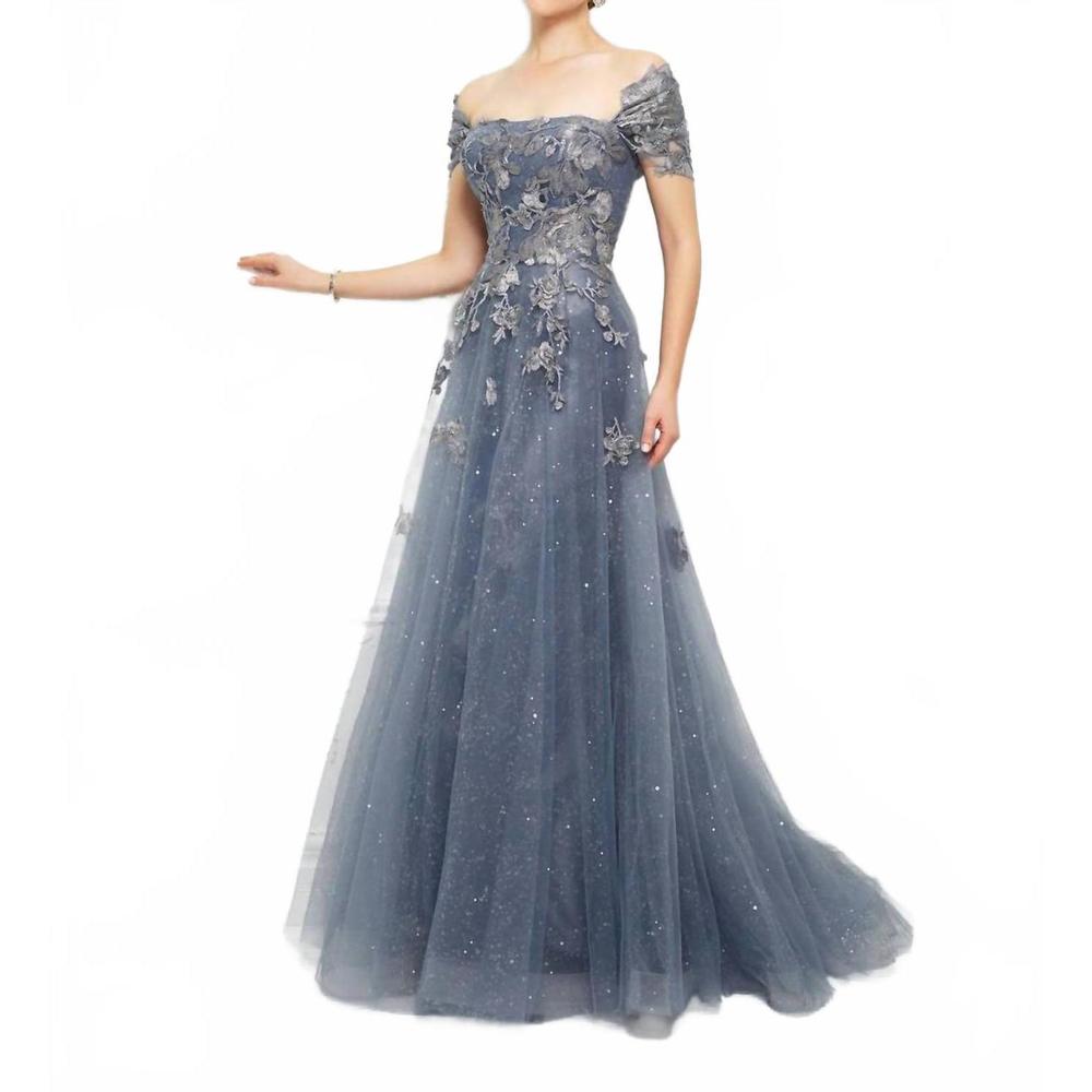 NEW IVONNE D remove sleeve gown in wedgewood